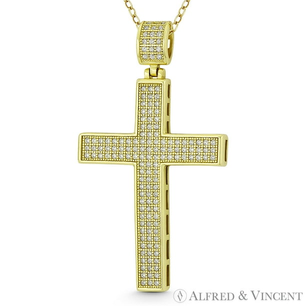 Yellow Gold Plated Cubic Zirconia Cross .925 Sterling Silver Pendant Yellow Gold Plated Cubic Zirconia Cross .925 Sterling Silver Pendant